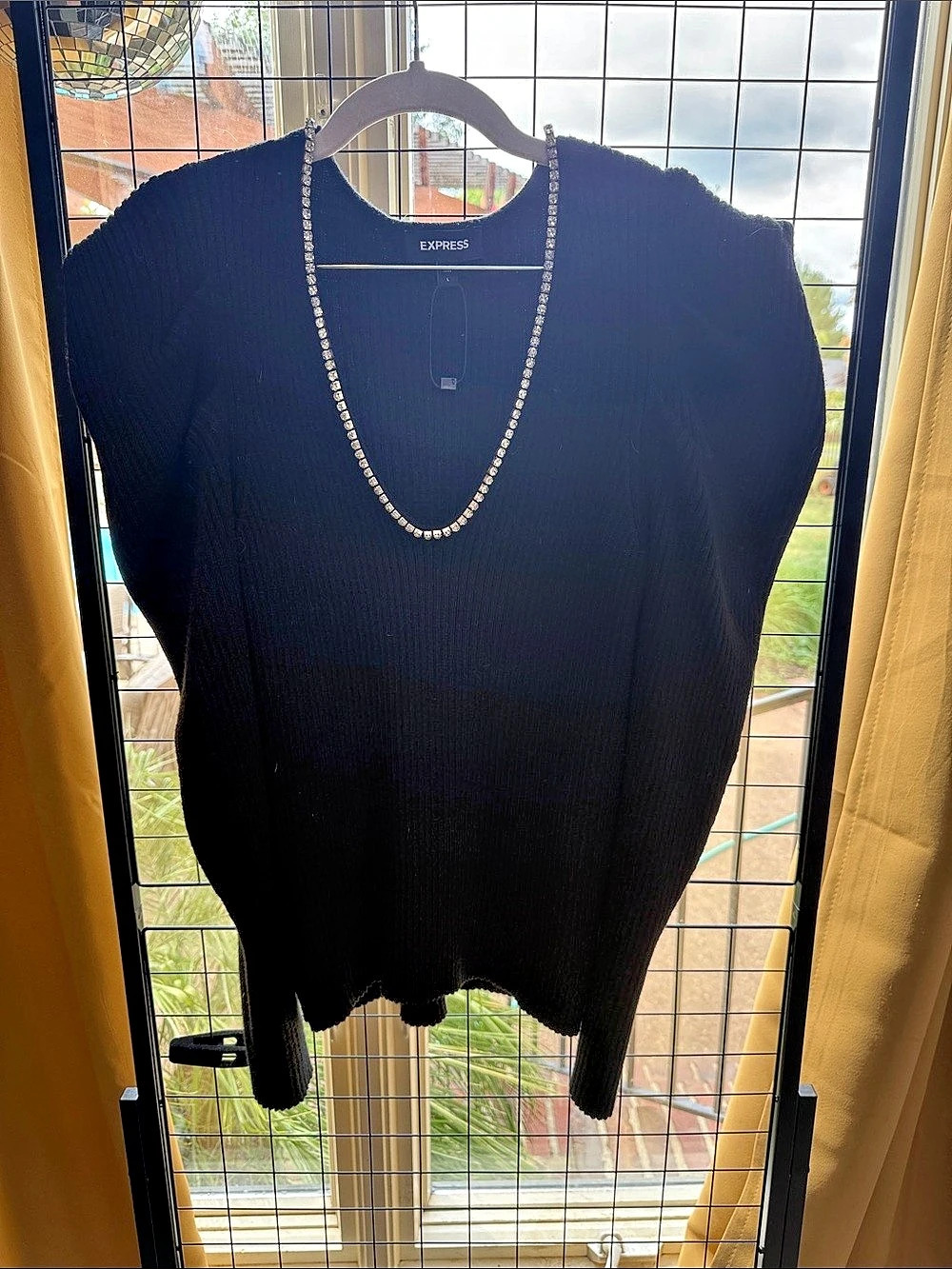 Express Black Sweater with Gem Chain Like New
